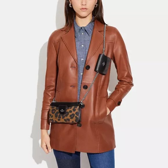 🐆Coach Poppy Crossbody With Card Case With Leopard Print And Signature Canvas - Picture 6 of 14